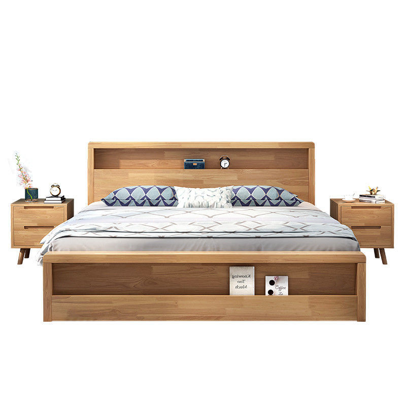  现代简约北欧橡胶木实木床1.5米1.8m气压高箱抽屉储物主卧日式床