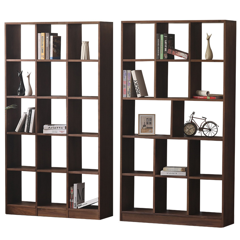 创意实木樱桃木书架书柜落地简约北欧黑胡桃木组合置物柜橡木书架