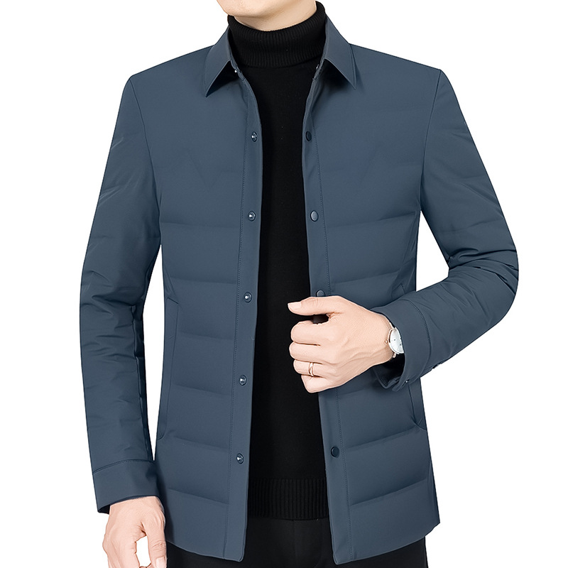 羽绒服男短款冬季中年男装修身轻薄男外套翻领爸爸冬装男士羽绒服