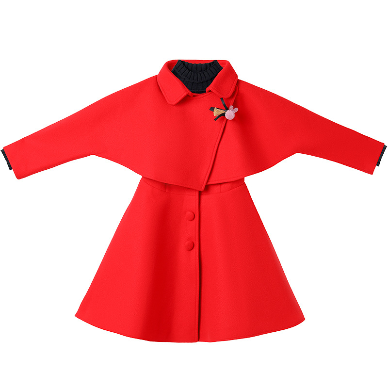 卡莉莎CARISA中大女童春秋冬呢子料套装连衣裙洋气夹棉公 主裙