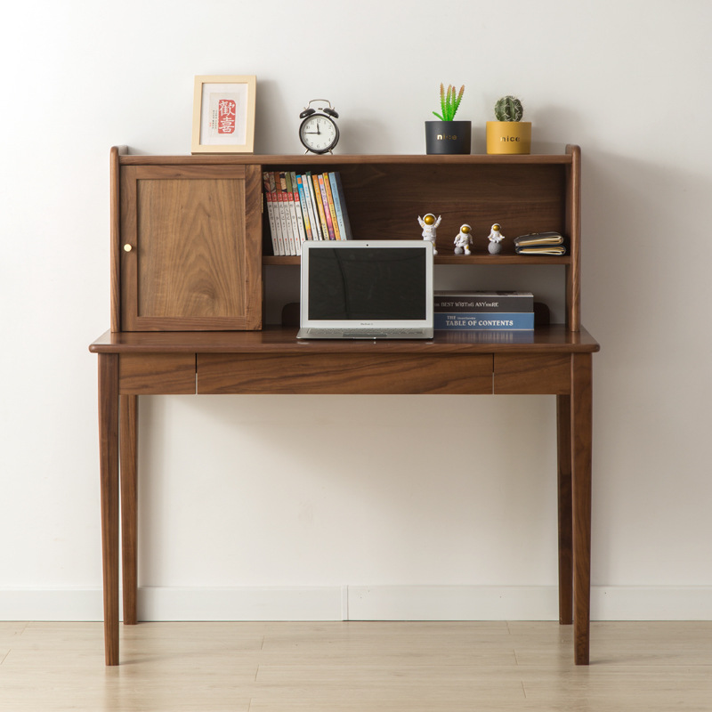 北欧工厂简约黑胡桃木书桌家用日式小户型书房实木樱桃木写字桌