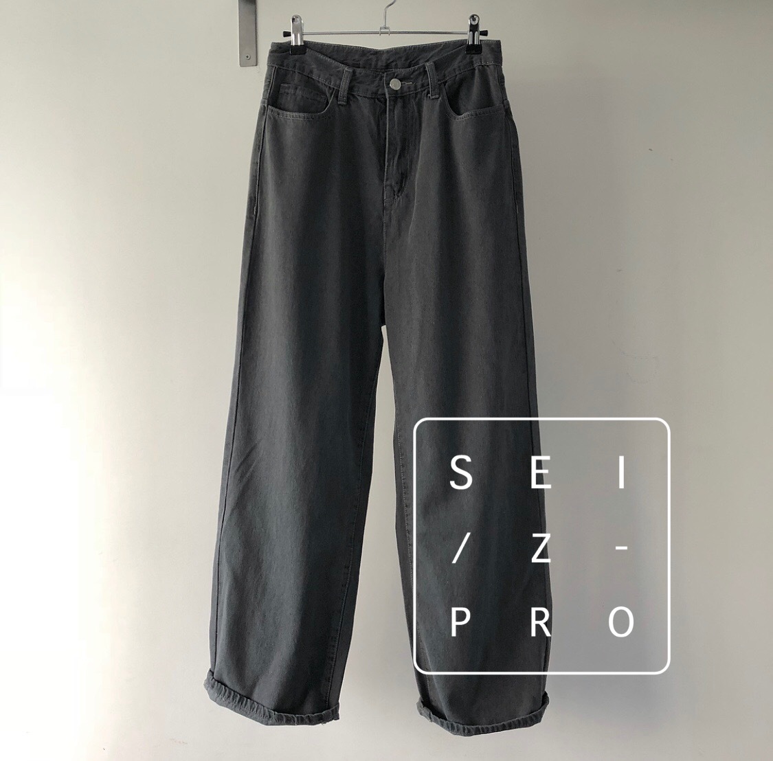 烟灰色柔软帅气高腰宽松休闲阔腿牛仔裤女长裤(图4)