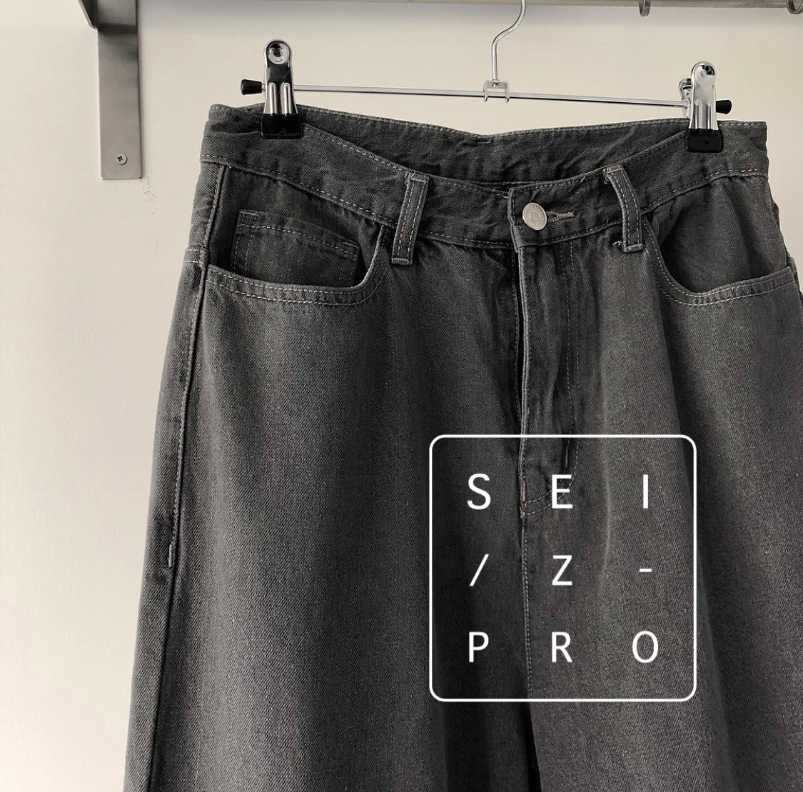 烟灰色柔软帅气高腰宽松休闲阔腿牛仔裤女长裤(图5)