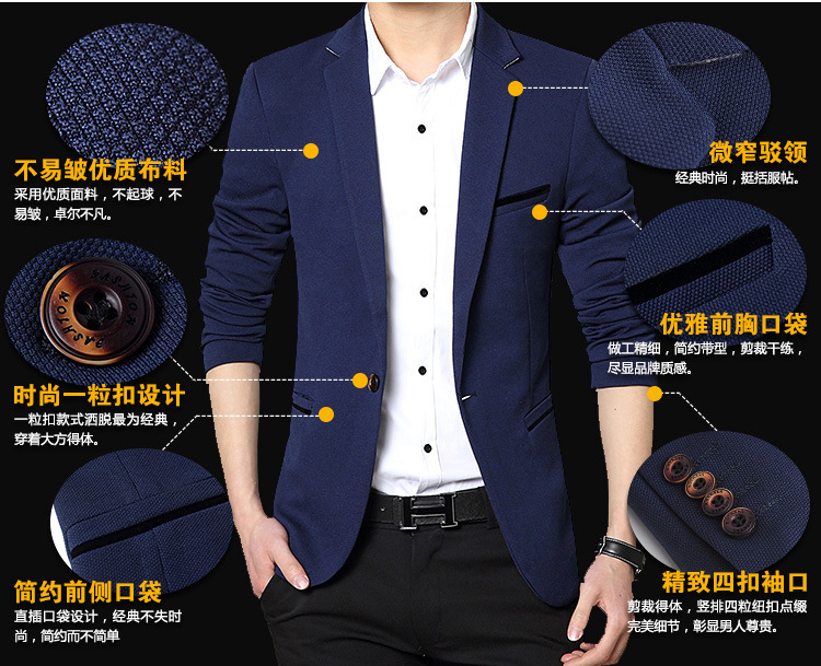 春秋季新款小西装男士韩版修身西服男版青年大码西装外套商务(图4)