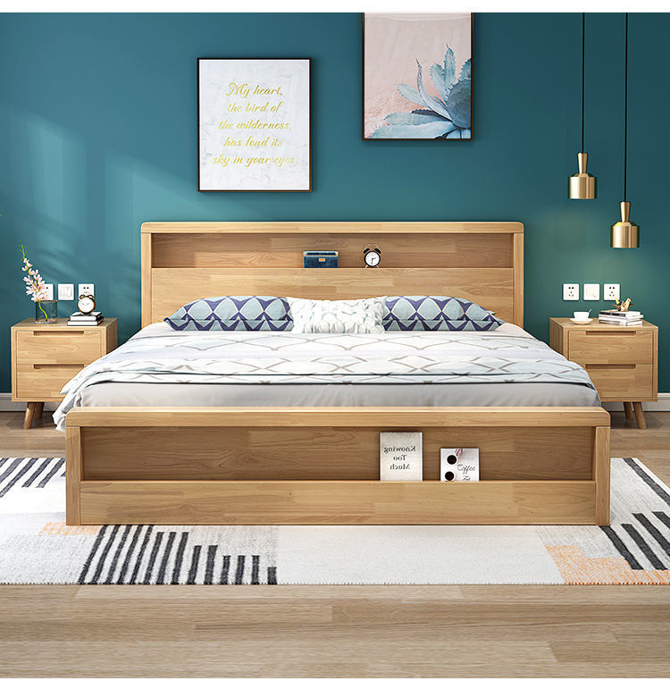  现代简约北欧橡胶木实木床1.5米1.8m气压高箱抽屉储物主卧日式床(图3)