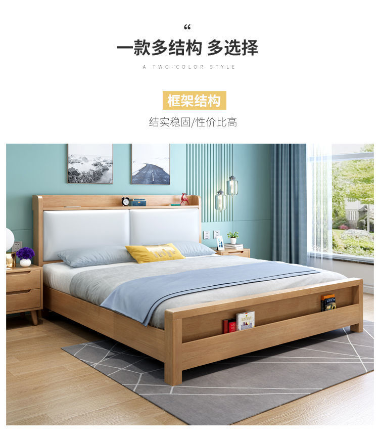 全实木北欧现代简约轻奢床主卧双人大床软包婚床主卧室单人床(图3)
