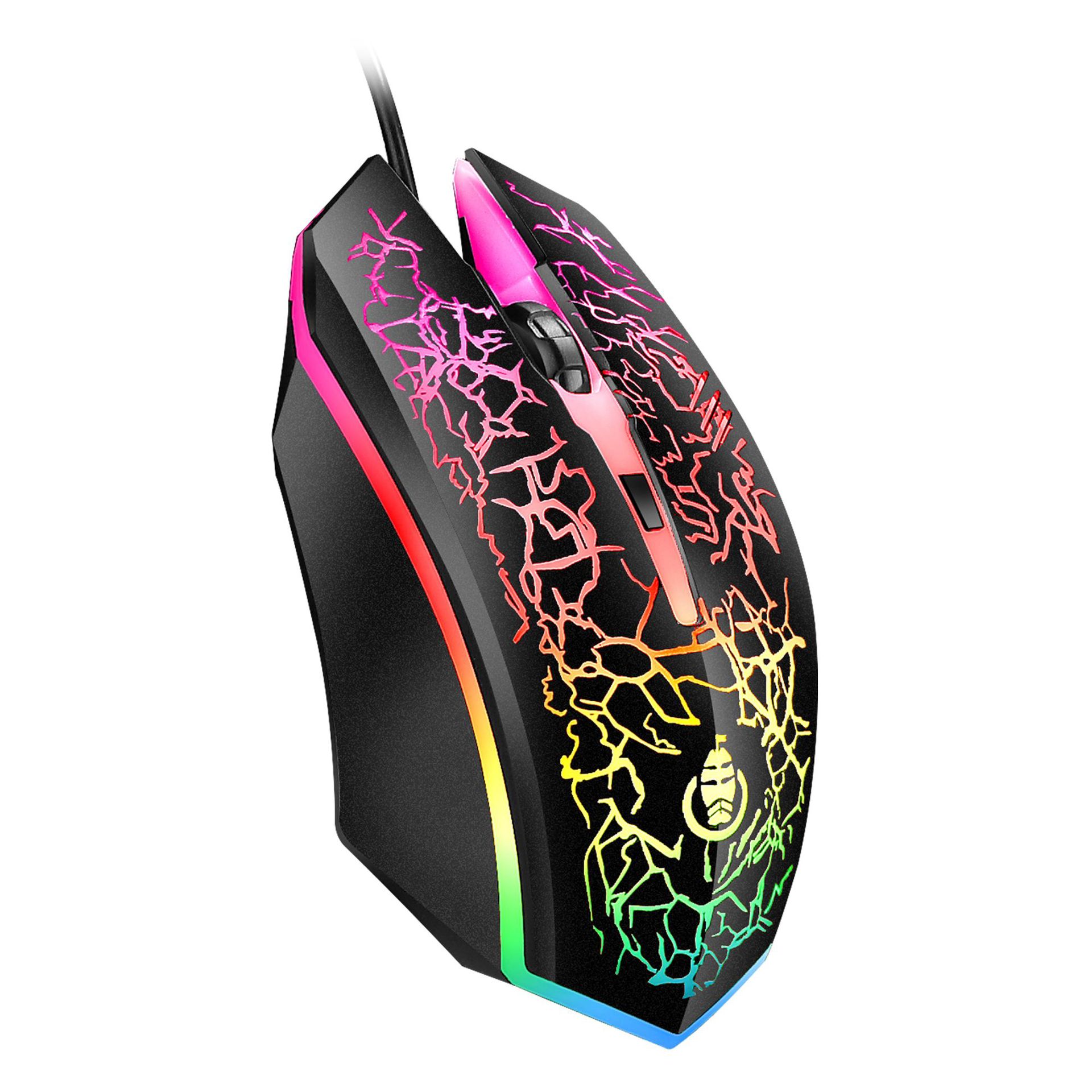 十八渡 D500裂纹发光悬浮键帽机械手感电脑USB口键盘鼠标套装跨境(图4)